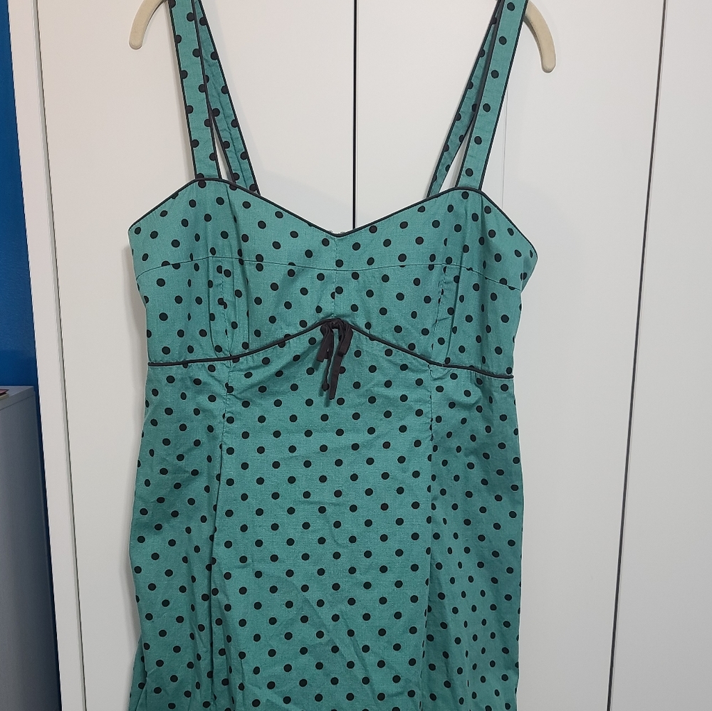 Green and brown polka dot retro style dress size 12